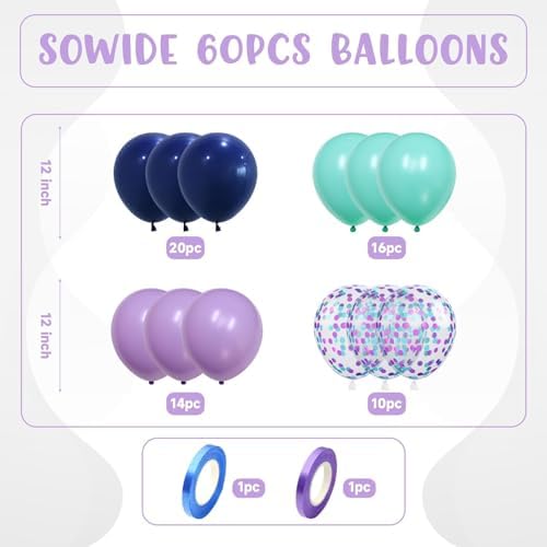 Purple and Blue Balloons 60pcs 12 Inch Party Decor