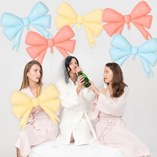 6 Pcs Large Pink Bow Foil Balloons for Birthday Party Decorations