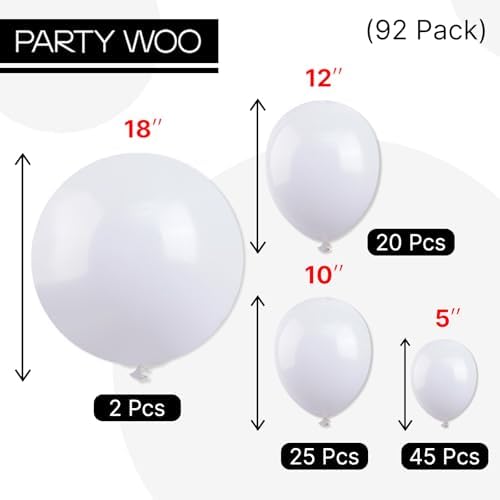 PartyWoo White Balloons 92 Pcs for Decorations