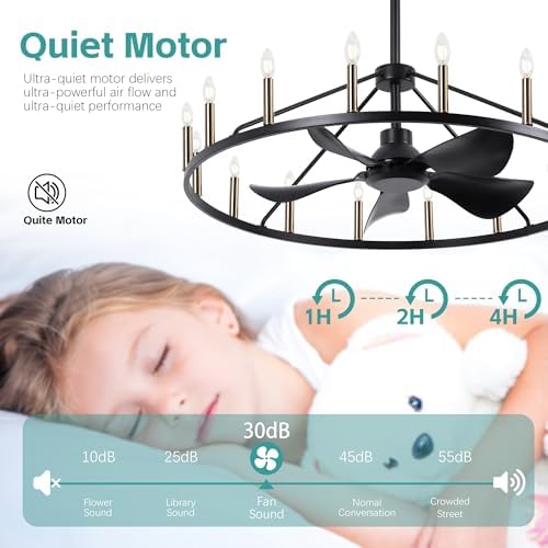 44 Inch Black Gold Wagon Wheel Ceiling Fan with Light