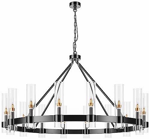48 Inch Black Wagon Wheel Chandelier with 16 Lights