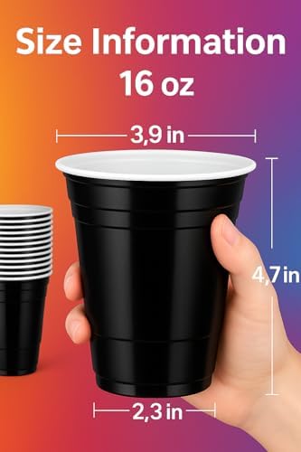 100 Pack Black 16 Oz Heavy Duty Party Cups