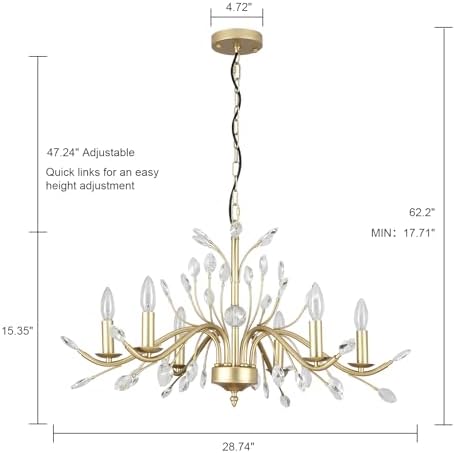 Zicbol 6-Lights Gold Vintage Crystal Chandelier Fixture