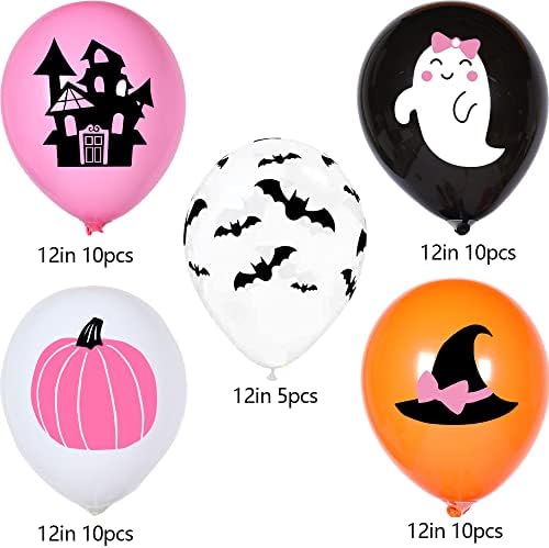 Halloween Pink Balloons Decor Set - 50 Pcs Ghost BOO Balloons