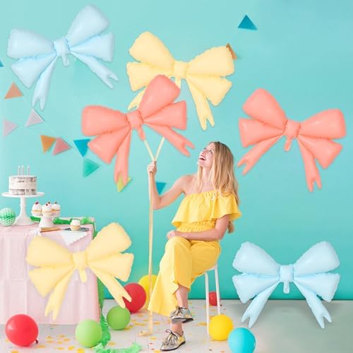 6 Pcs Large Pink Bow Foil Balloons for Birthday Party Decorations