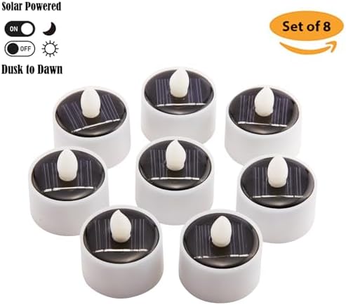 Solar Tea Lights Outdoor Waterproof 8pcs Rechargeable Dusk to Dawn Flameless LED Votive Candles for Garden Patio Decor