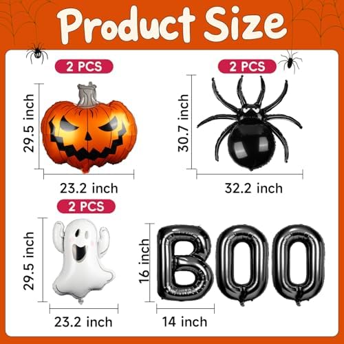 RAYFAAN Halloween Balloons 9PCS Set - Boo Ghost Spider Foil Balloons