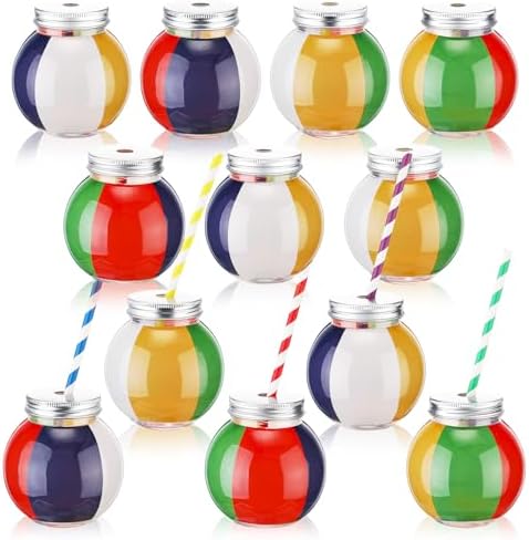 Baderke 12 Pack Beach Ball Cups with Straws and Lids