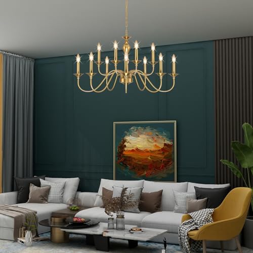 12 Light Gold Farmhouse Chandelier Dining Room Fixture