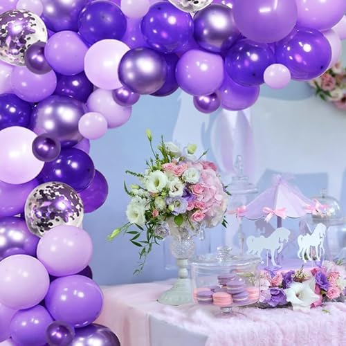 Purple and Black Balloons 60 Pack 12 Inch Metallic Confetti