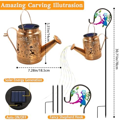 Solar Lanterns Outdoor Waterproof Metal Watering Can Garden Decor