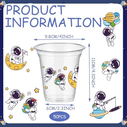 50Pcs Space Party Cups 12oz Astronaut Drinking Cups