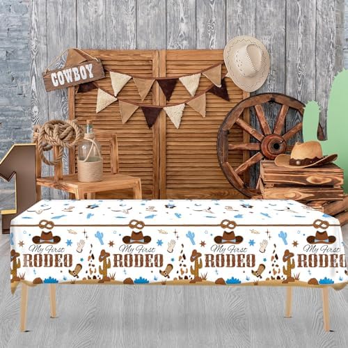 My First Rodeo Birthday Tablecloths 3 Pcs Blue Western Cowgirl Style