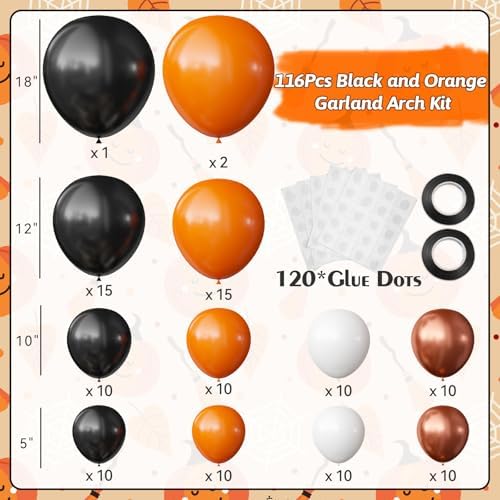 OuMuaMua Halloween Balloon Arch Kit 116Pcs Black Orange Metallic Balloons for Party Decorations