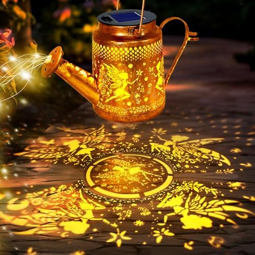 Solar Lanterns Outdoor Waterproof Metal Watering Can Garden Decor