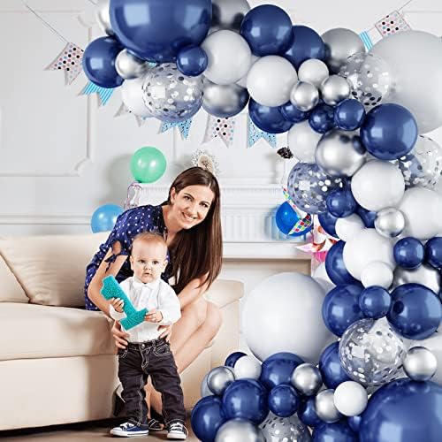 144PCS Navy Blue Silver Balloons Garland Kit for Parties