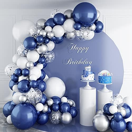 144PCS Navy Blue Silver Balloons Garland Kit for Parties