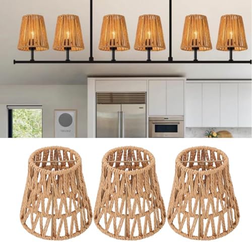 Set of 3 Bohemian Handwoven Rattan Lamp Shades for E14 Bulbs