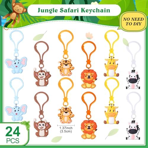 Jadive 24Pc Jungle Animal Keychains Party Favors