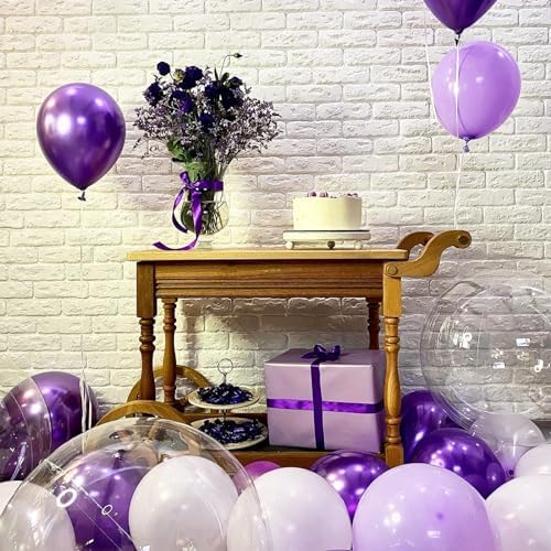 Purple and Black Balloons 60 Pack 12 Inch Metallic Confetti