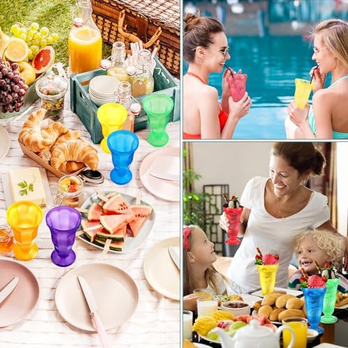24 Pack Neon Color Plastic Sundae Cups for Kids and Parties