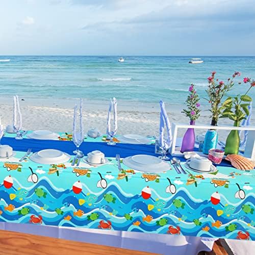 3 Pack Gone Fishing Tablecloths for Fishing Themed Birthday Party