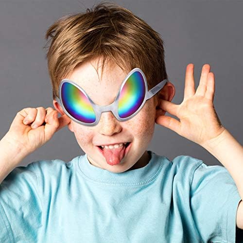 2 Pairs Alien Glasses with Rainbow Lens and 2 Antenna Headband Boppers
