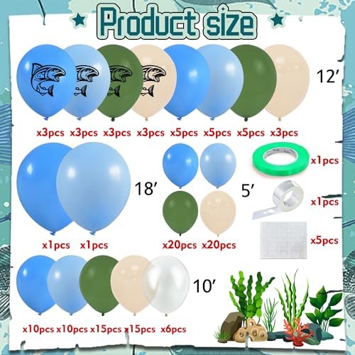 168 PCS Fishing Themed Balloons Garland Set for Birthday Party Decor