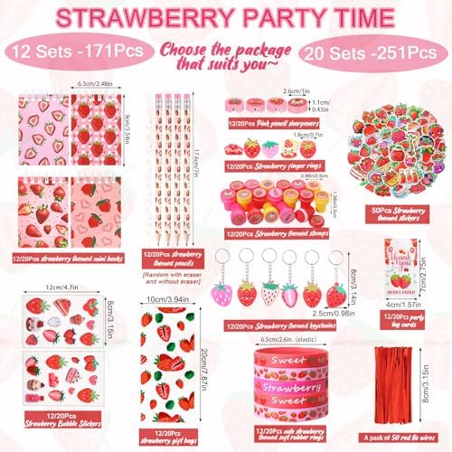 171 Pcs Strawberry Party Favors Set for Birthday Shower