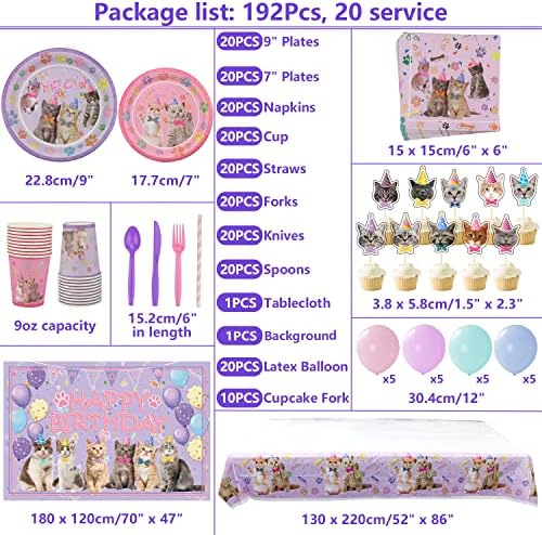 Cat Birthday Party Supplies Set for 20 Guests