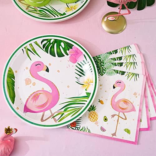 WERNNSAI Flamingo Plates and Napkins Set - 50PCS Party Tableware