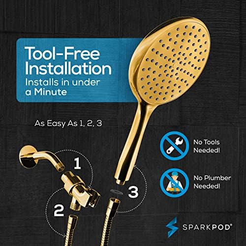 SparkPod High Pressure Handheld Shower Head with Hose and Bracket - 6 Inch Rainfall 6ft Hose Easy Install