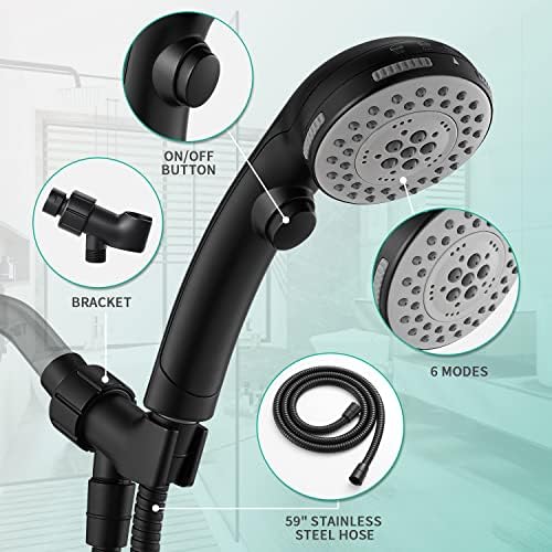DOILIESE High Pressure 6 Setting Handheld Shower Head with Spa Spray - Matte Black