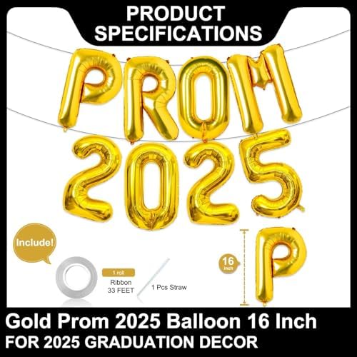 Prom 2025 Gold Balloons 16 Inch Decor