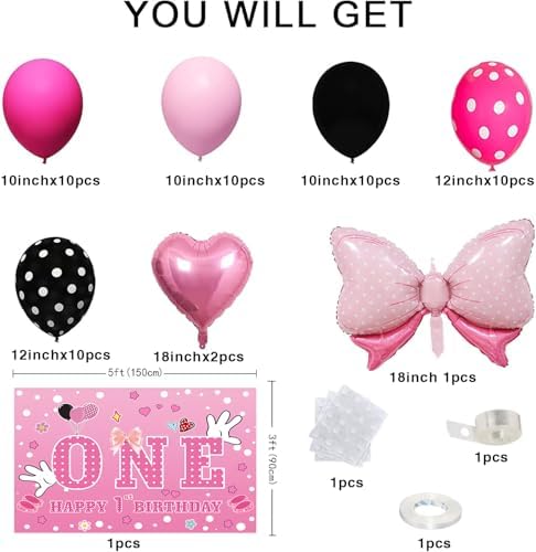 5x3FT Pink Mouse Birthday Balloon Backdrop Decor