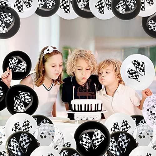 30 Piece Checkered Race Car Latex Balloons for Kids Birthday Party
