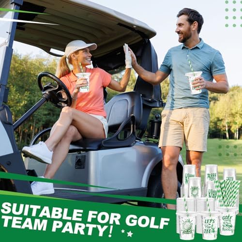 100 Piece Golf Ball Party Cups with Lids and Straws