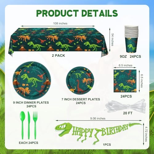 Dinosaur Birthday Party Decorations with Plates Cups Napkins and Table Cloths