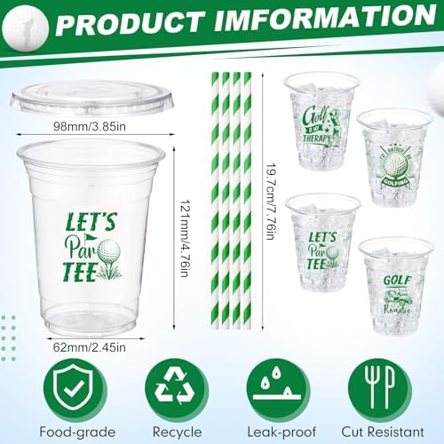 100 Piece Golf Ball Party Cups with Lids and Straws