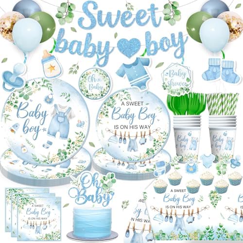 201PCS Baby Boy Shower Decorations Tableware Set
