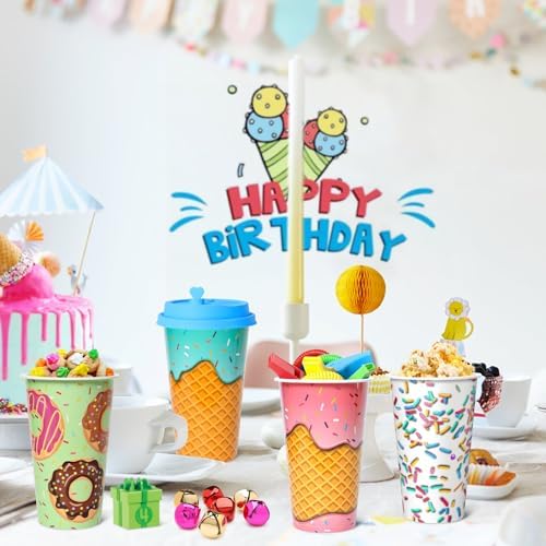 Ice Cream Donut Party Cups 24 Pack with Lids