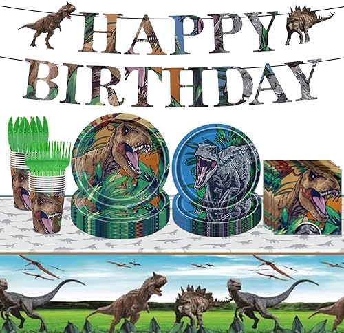 98PCS Dinosaur Party Tableware Set for 16 Guests