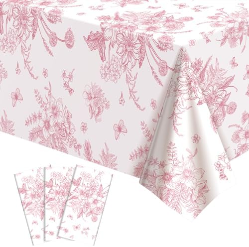 3 Pack Pink Floral Tablecloths 54 X 108 Inch