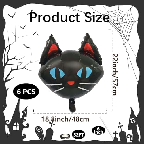 6-Pack 22 Inch Black Cat Shaped Balloons - Halloween Party Decorations