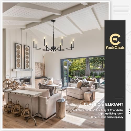 Modern Black Chandelier with 8 Lights for Dining Room and Living Room