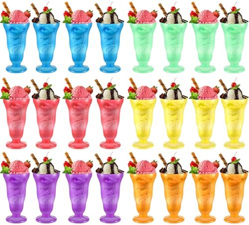 24 Pack Neon Color Plastic Sundae Cups for Kids and Parties