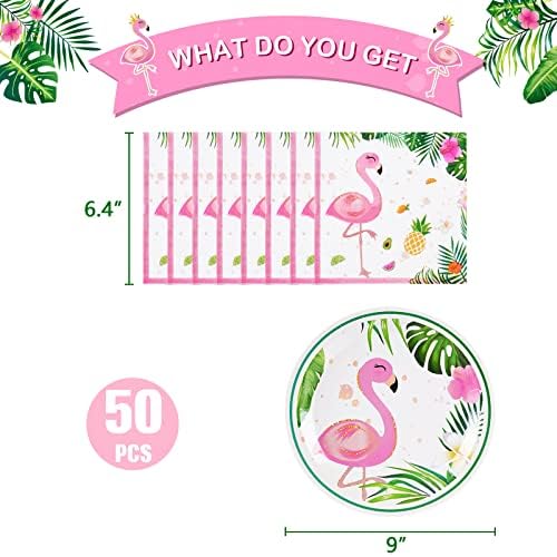 WERNNSAI Flamingo Plates and Napkins Set - 50PCS Party Tableware
