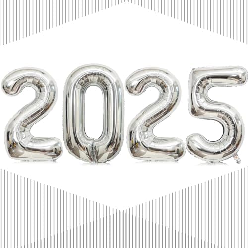 2025 Giant 40 Inch Silver Number Balloons