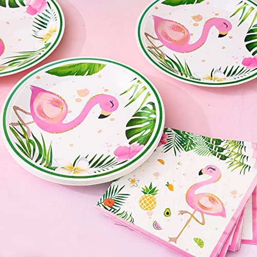 WERNNSAI Flamingo Plates and Napkins Set - 50PCS Party Tableware
