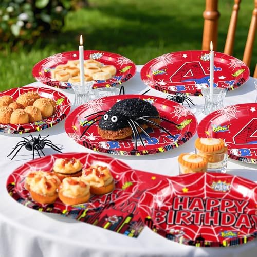 Grencian Spider 4th Birthday Plates Paper Set 96Pcs